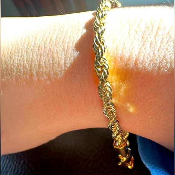 New Thick 14K Solid Gold filled rope chain bracelet 8 in tall unisex men women - Picture 6 of 8
